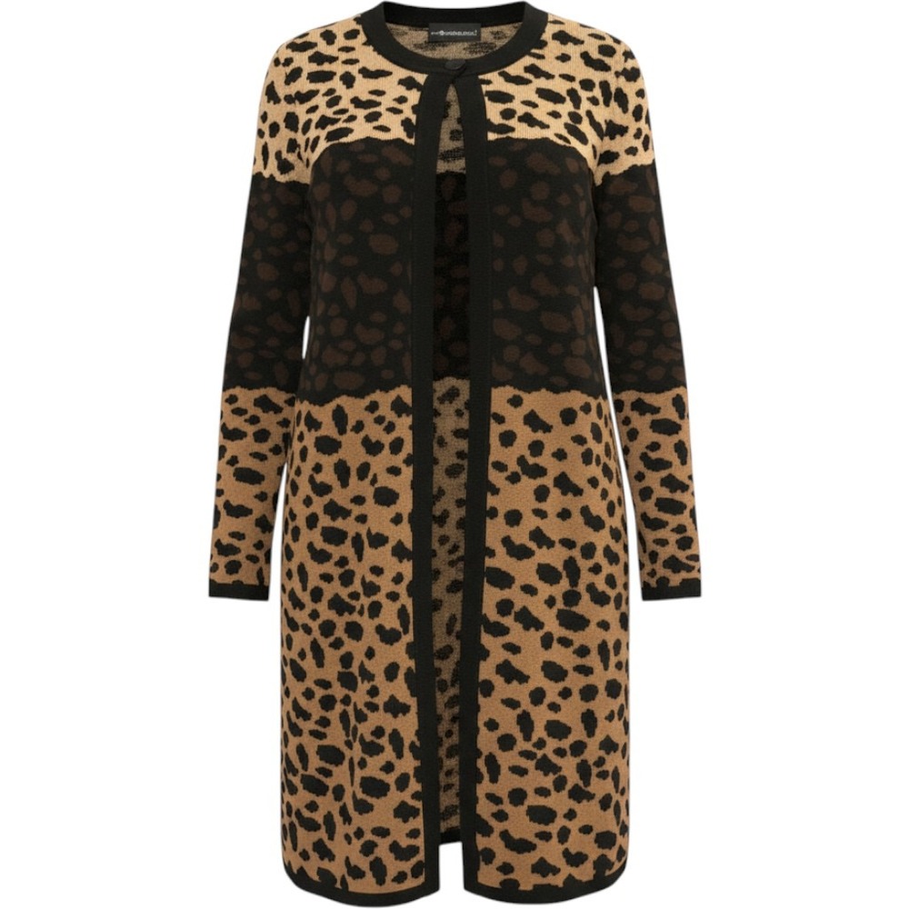 (CL) Vintage Sag Harbor Leopard Colorblock Long Cardigan Sweater L Brown Tan